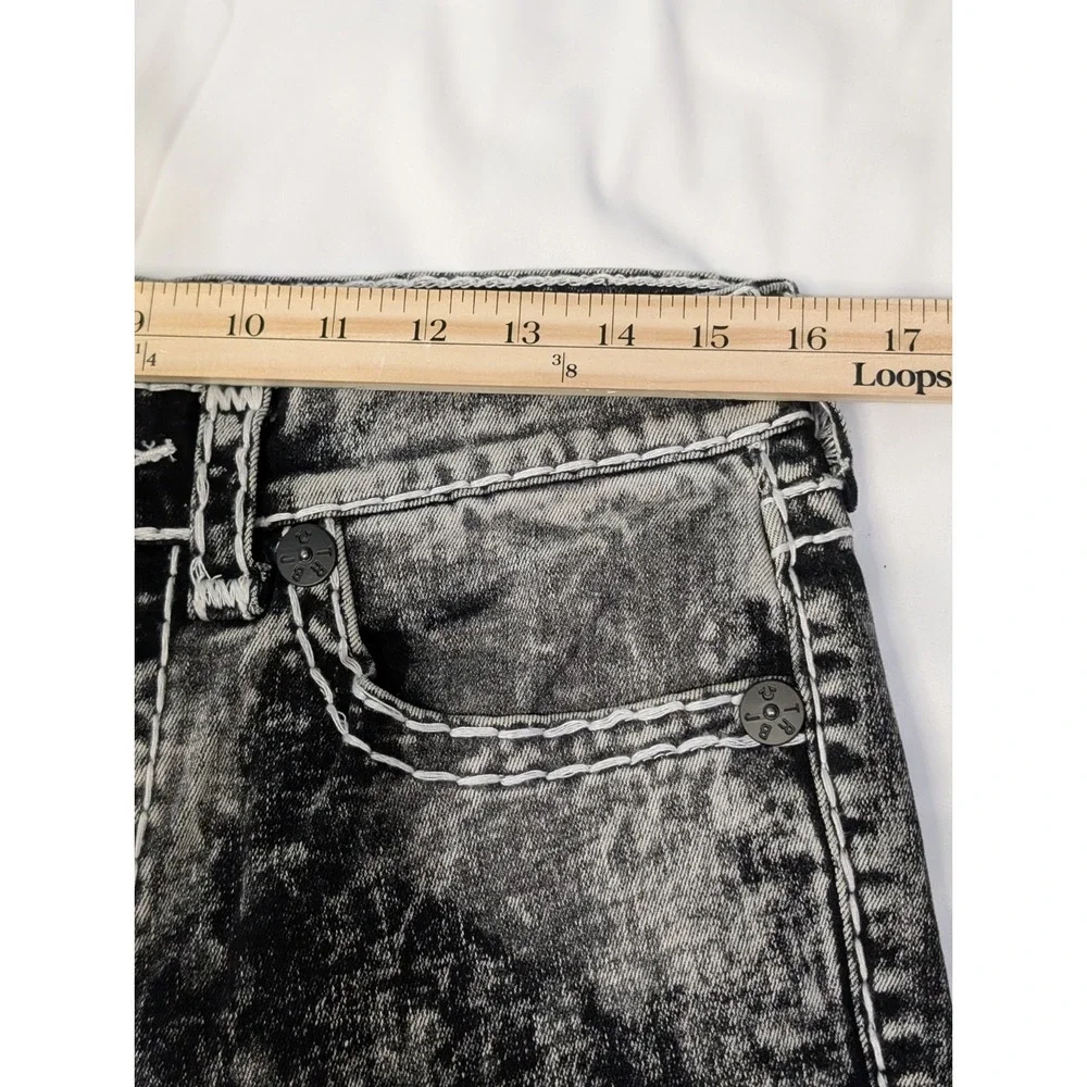 True Religion Rocco Mens 31 Relaxed Skinny Denim Jeans Black Acid Wash Super T